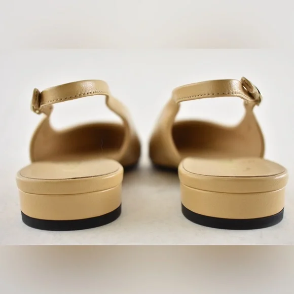Chanel 24A Beige Leather Black CC Logo Coco Slingback Pointed Ballet Flat 39 - Picture 14 of 15